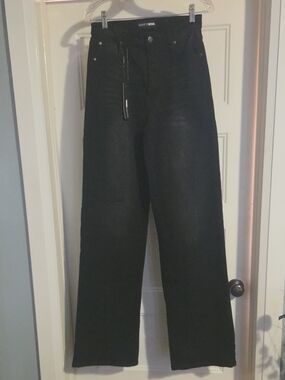 High-Rise Wide Leg Black Jeans